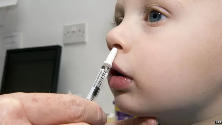 Close-up of a nasal spray bottle used for seasonal flu vaccine