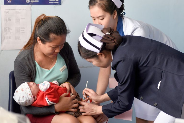 A young mother with her child at Mother and Child Health Hospital in Vientiane, Lao